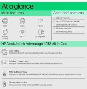 HP Ink Advantage 4278 WiFi Colour Printer - Print/