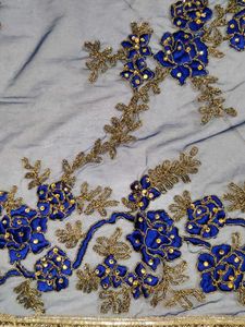 Embroidered Navy Blue And Red Net Saree 💙❤️