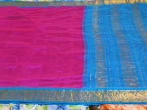 Rani Pink And Blue Silk Cotton Saree