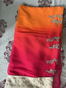 Orange And Pink Ombre Dyed Saree