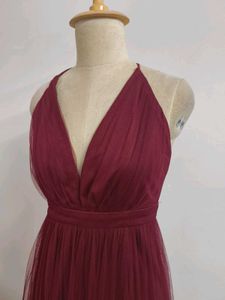 Burgundy Tulle Maxi Dress