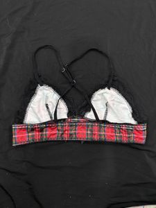 Red Plaid Lace Trim Bralette