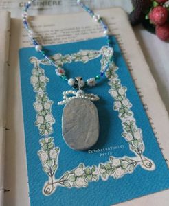 Enchanted Swan Lake Clay Pendant Beadwork Necklace