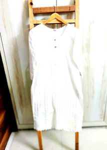 Embroidery Work White Cotton Kurti Size-34