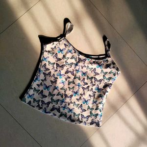 Combo Army And Butterfly Print Crop Top