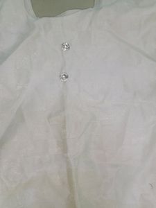 White Kurti Full Sleeves With Glittery Texture