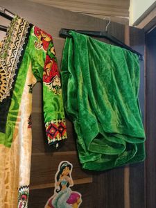 Printed velvet kurta set