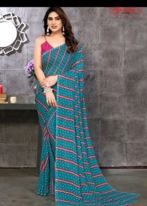 Saree With Blouse See Green Colour