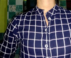 Navy &amp; White Checked Button-Down Dress
