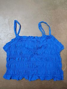 Blue Smocked Crop Top