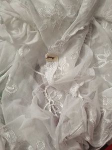 White Color Embroided Soft Silk Dupatta