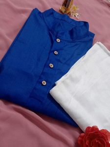Blue Kurta with White Pajama Set