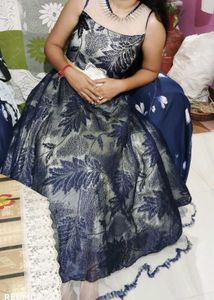 Blue Floral Illusion Neckline Dress