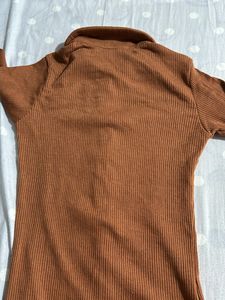 Brown Bodycon Ribbed Dress