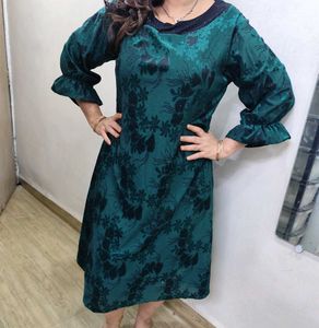 Bottle Green Floral Print Dress