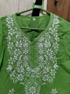 Green Chikan Kari Kurti