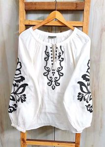 Black Embroidered Peasant Top size-46-48