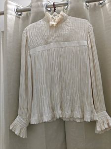 High-neck Pleated Top