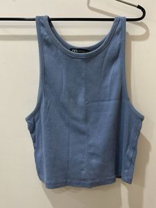 Zara Blue Ribbed Tank Top