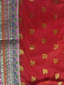 Orange & Golden Print Saree