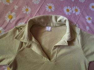 Ribbed Polo Top - Lime Green