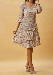 Mystic Pink Printed A Line Dress