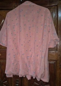 Peach Polka Dot Chiffon Top with Neck Tie