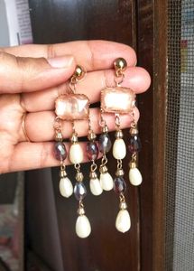 Stone &amp; Pearl Droplet Earrings