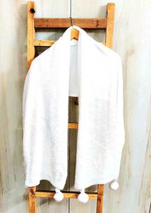 Soft White Scarf with Pom Poms