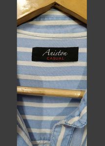 Branded Loose Fit Button Down - Blue Stripe Shirt