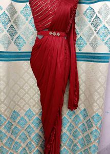 Red Partywear Ready To Wear Saree