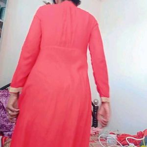 Red Mirror Work Fish Cut Long Gown