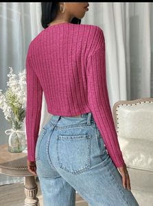 SHEIN Hot Pink Ribbed Crop Top (Size M)