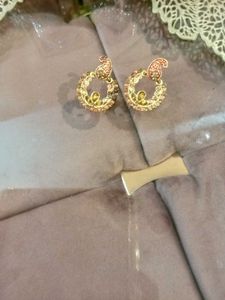2 Pair Of Green &amp; Gold Earrings