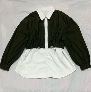 White And Dark Green Korean Shirt