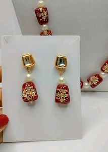 Maroon &amp; Pearl Beaded Necklace and Earring Set