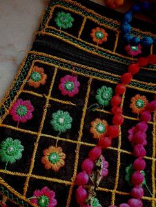 Embroidered Flower Purse with Beaded Handle