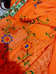 Woman Georgett Solid Saree