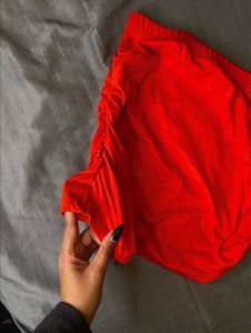 Red Ruched Mini Skirt