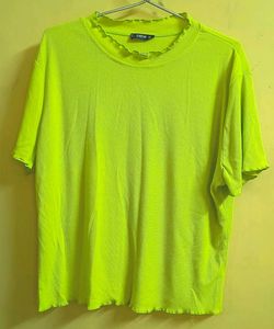 Shein Neon Green Ribbed Lettuce Edge Top