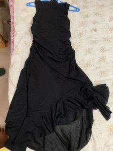 Black Ruffle Hem Midi Dress