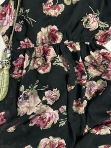 black rose print chiffon dress