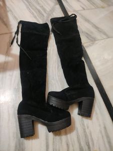 Long Velvet Heels Boots