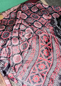ajrakh print satin silk saree