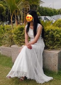 White Soft Net Fabric Floor Length Gown