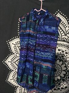 Vintage Patterned Sleeveless Blouse