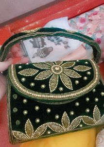 Green Embellished Clutch
