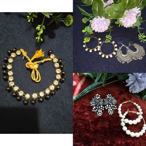 4 Earrings Combo + Black Necklace