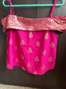 Pink & Gold Toned Cold Shoulder Top