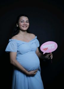 Light Blue Off-Shoulder Maternity Dress